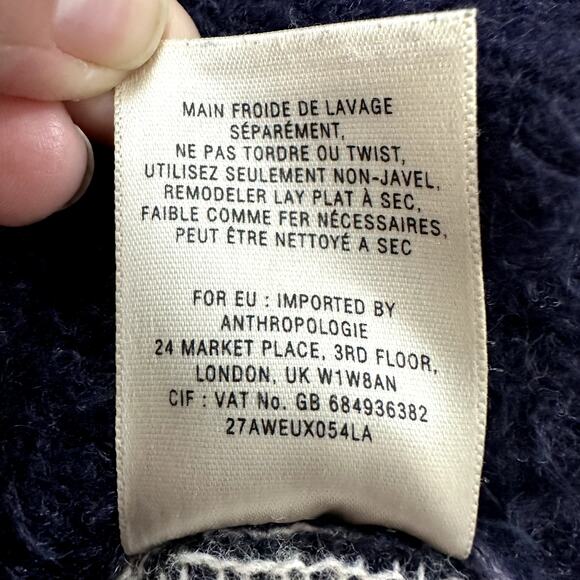 Moth by Anthropologie Small Wool Blend Blue Cream Polka Dot Sweater Comfort EUC - Picture 7 of 10